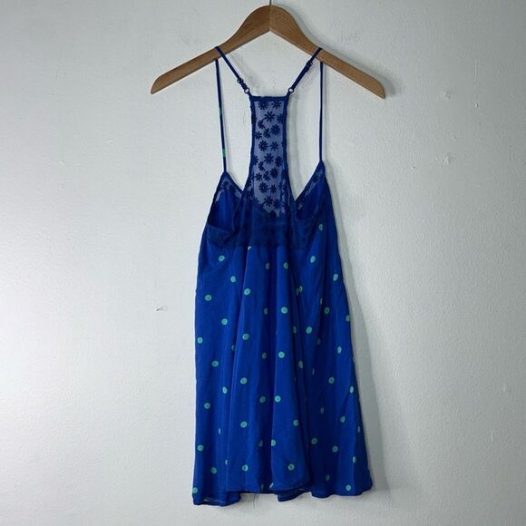 HOLLISTER Racerback Spaghetti Strap Lace Polka Dot Lined Blue Dress Small - Picture 3 of 8
